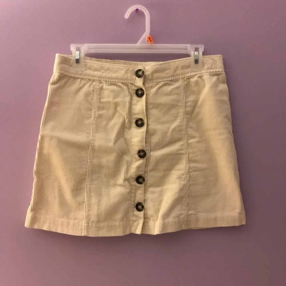 Cream corduroy button down skirt